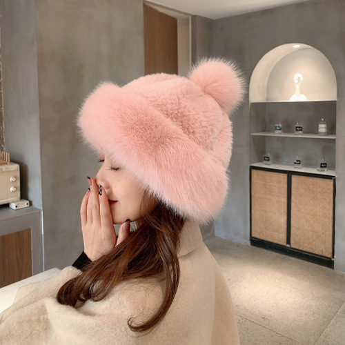 Fox Fur Dome Hat Imitation Fur Toque Sweet Cute Winter Thick White Earmuffs Hat Princess Ball Cap
