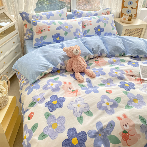 Cotton Small Floral Four-Piece Set 60 Small Fresh Cotton Three-Piece Bed Sheet Bedspread Quilt Cover Dormitory Bedding