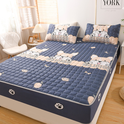 New Upgraded Quilted Fitted Sheet One-Piece All-Inclusive Thickened Cartoon Bedspread Bed Sheet Non-Slip Simmons Mattress Protective Cover 