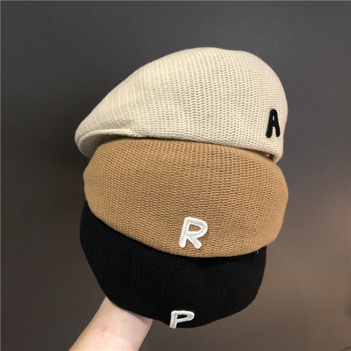 korean fashion letter reverse wear advance hats women‘s autumn thin knitted niche hipster peaked beret painter hat