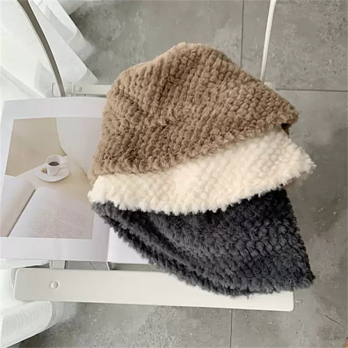 Furry Fisherman Hat Women‘s Autumn and Winter Versatile Casual Face-Looking Small Basin Hat Warm Ear Protection Bucket Hat 