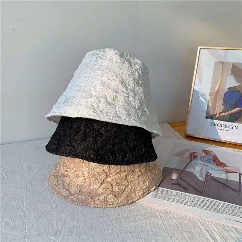 Lace Screen Red Hat Women‘s Pleated Korean Style Face-Covering Fisherman Hat Summer Thin Water Bucket Outing Sun-Proof Basin Hat Spring