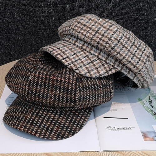 spring， autumn and winter korean style hat female british retro fashion all-match woolen octagonal hat japanese beret newsboy hat