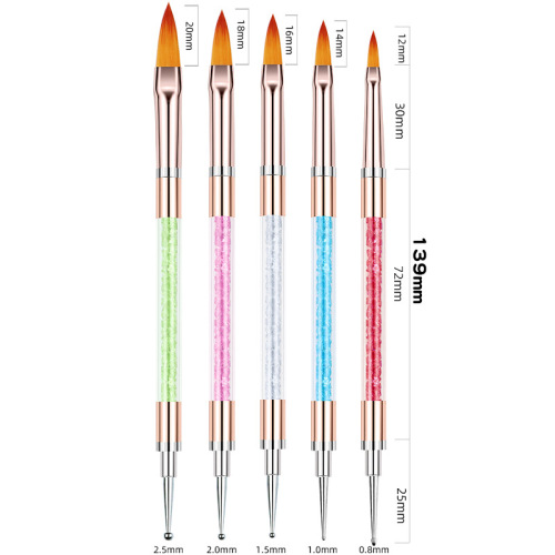 new 5 nail art pen set double-headed dual-purpose nail crystal pen nail brush wholesale
