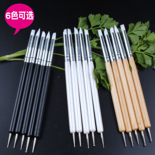 Source Factory double-Headed Silicone Pen Silicone Nail Art Pen 5-Pack Indentation Pen Soft Pottery Nail Drill Tool