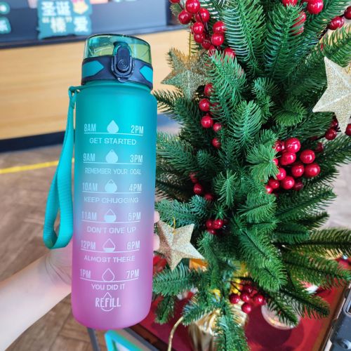 Gradient Color Water Bottle Frosted Space Cup Portable Rope Bouncing Cover Cup 1000ml Outdoor Fitness Sports Bottle