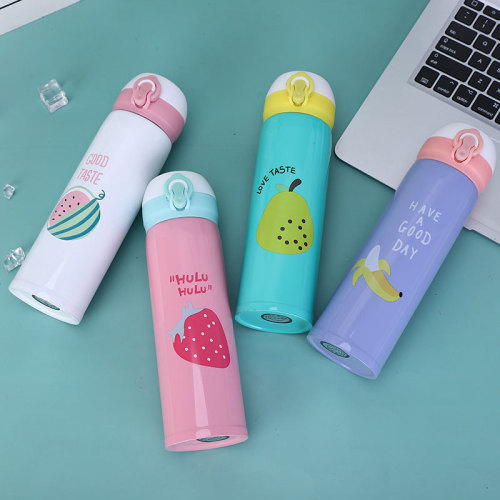 Cartoon Fruit Vacuum Cup Student Stainless Steel Water Cup Bounce Cover Tea Cup Double-Layer Vacuum Cup