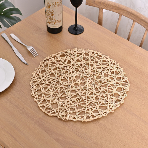 cross-border simple home western food mat round solid color woven hollow coaster non-slip anti-scald and heat insulation mat