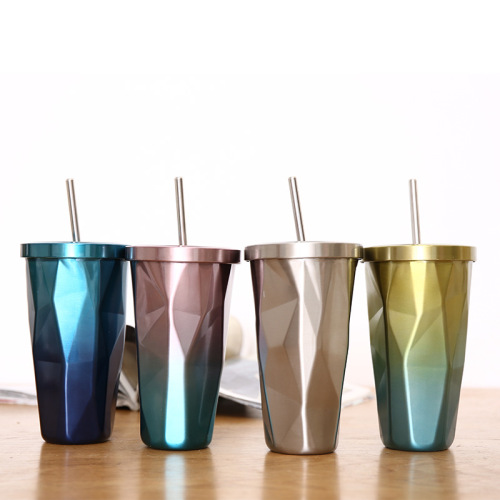 factory customized irregular double 304 stainless steel straw cup water cup ice cup coffee cup ice cream cup gift