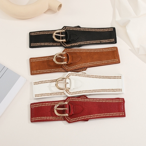 Foreign Trade Decorative Beading Willow Multi-Color Accessories Elastic Stretch Belt Female Versatility， Fashion and Personality Pin Buckle Wide Waist Seal