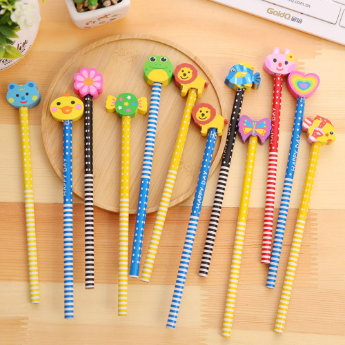 qb017 cartoon rubber head pencil student gift student competition prize spot wholesale unpackaged bag t