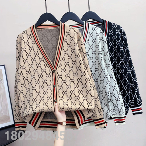 Women‘s Knitted Cardigan Coat Early Autumn Clothing 2023 New Korean Style Loose Retro Jacquard Outerwear Thin Sweater