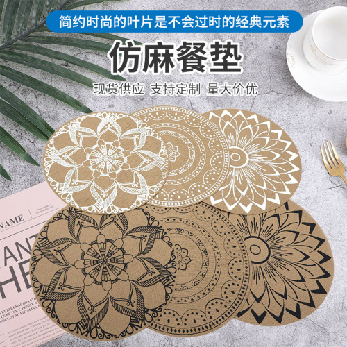Factory Direct Supply Imitation Linen round PVC Insulation Mat Table Mat Oil-Proof Nordic Western Food Mat Waterproof 