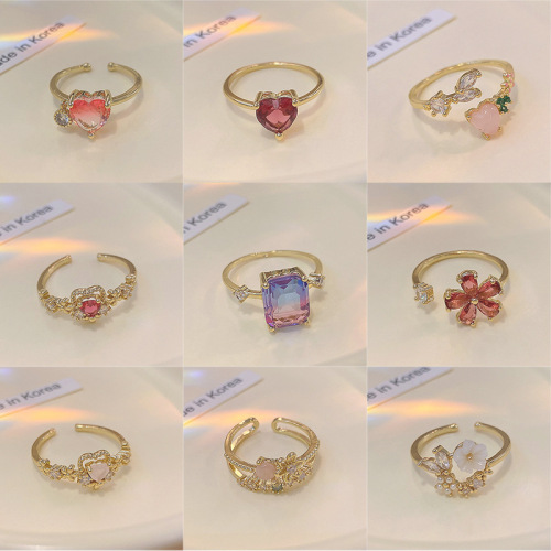 INS Style Flower Zircon Ring Female Design Sense Minority Simple Couples Openings Ring Korea Hand Jewelry Wholesale
