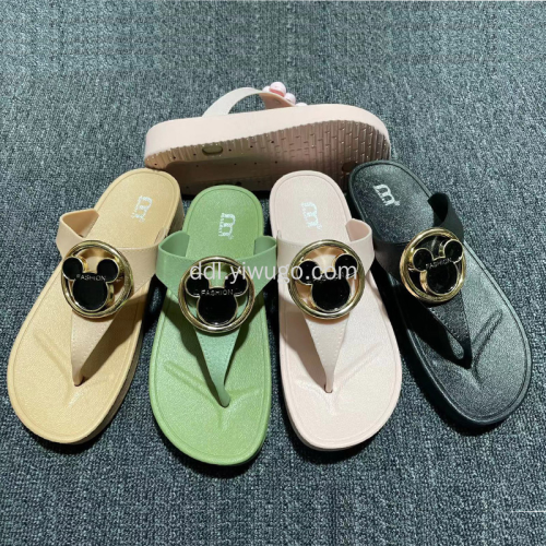 cross-border thick bottom for outdoors home fashion metal buckle wear-resistant non-slip multi-color women‘s flip-flops beach flip-flops wholesale