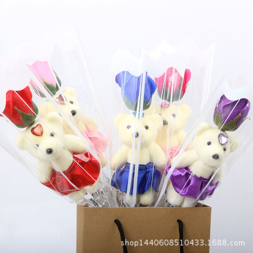 Teacher‘s Day Gift Single Bear Rose Soap Flower Wholesale Scan Code Birthday Soap Flower Promotion Prize