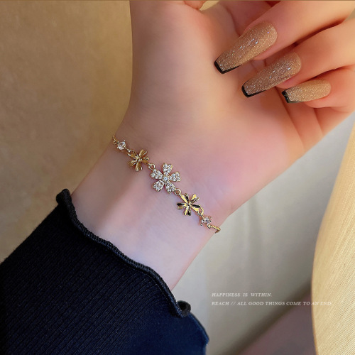 ins style design flower zircon bracelet women‘s pull-out personalized internet celebrity same bracelet couple girlfriends bracelet