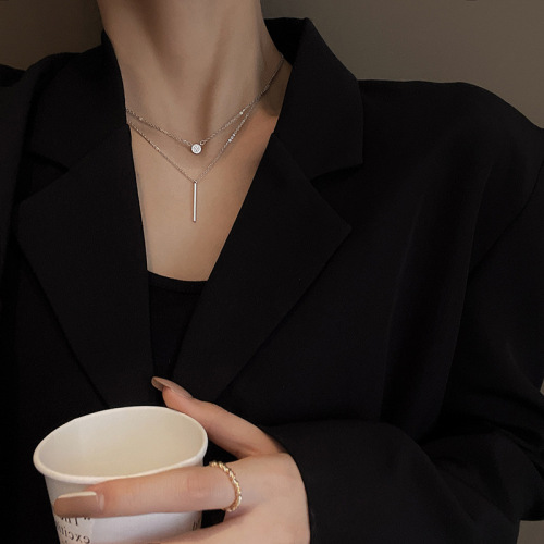 ins trendy light luxury double-layer zircon pendant necklace for women 2021 new online celebrity elegant titanium steel clavicle chain accessories