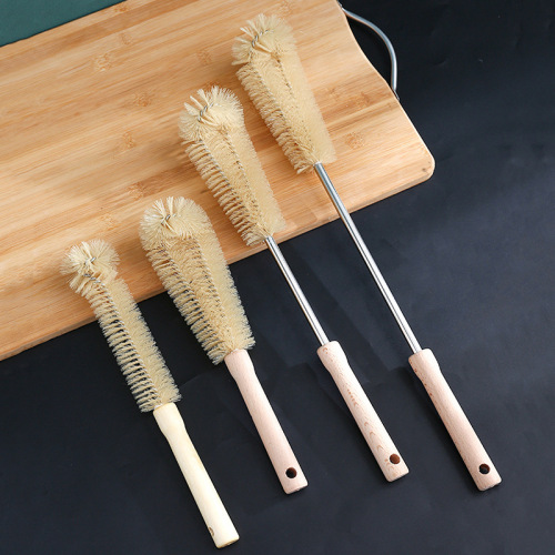 wooden handle elbow cup brush bottle insulation cup kettle water cup cleaning brush lengthened hanging long handle brush