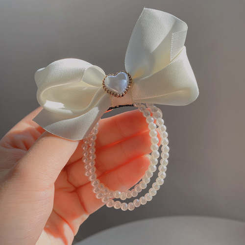 French Retro Pearl Bow Hair Ring Female Super Fairy Graceful Online Influencer Love Head Rope Back Head Classic Style Hair Accessories