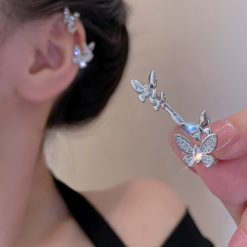 ins style design zircon butterfly ear hanging without pierced temperament super flash earrings for women 2022 new trendy earrings