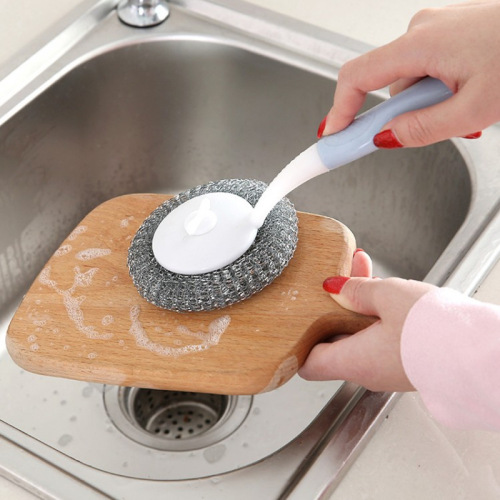 Kitchen Hanging Cleaning brush Creative Long Handle Steel Ball Brush Oil Cleaning Pot Brush