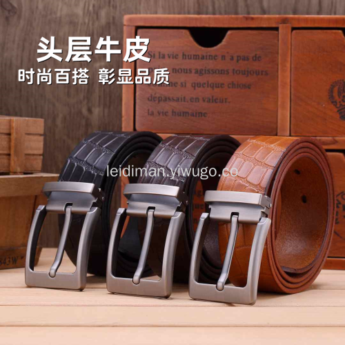 Genuine Leather Belt Factory Wholesale First Layer Leather Belt High-End Men‘s Antique Belt Crocodile Pattern