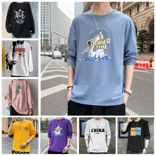 spring and autumn leisure men‘s long-sleeved new men‘s long-sleeved t-shirt men‘s large size loose t-shirt tops stock wholesale