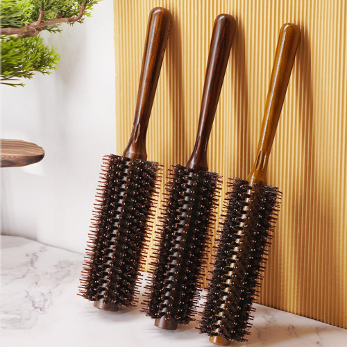 household bristle hair curling comb pear flower solid wood smooth hair men and women shape cylinder roll comb straight roll long hair without knot