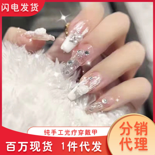 pure desire to wear nail manicure pure manual phototherapy advanced sense blush false nail seamless nail piece ornament finished products wholesale