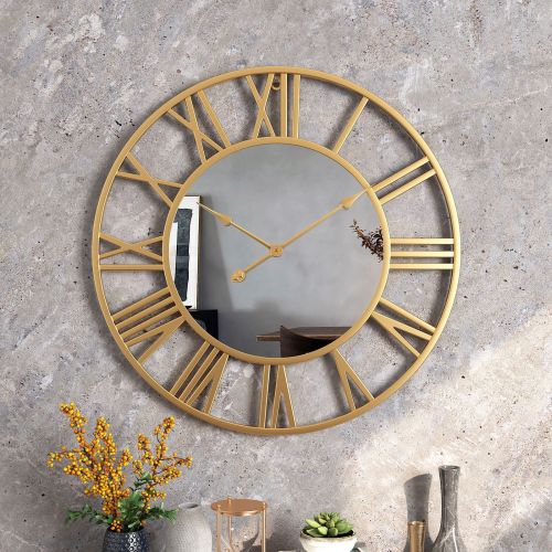 round wrought Iron Mirror Clock EBay Amazon European-Style Wrought Iron Wall Clock Living Room Foreign Trade One-Piece Delivery Mute Wall Clock