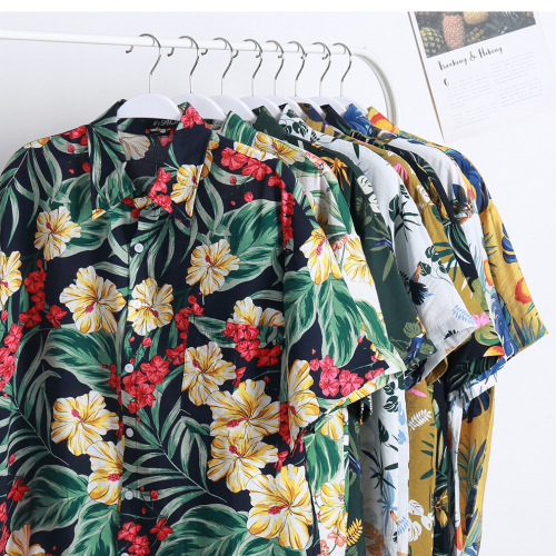 New Men‘s Beach Shirt Surfing Quick-Drying T-shirt Printed Shirt Coconut Tree Seaside Hawaii Loose Printed Shirt
