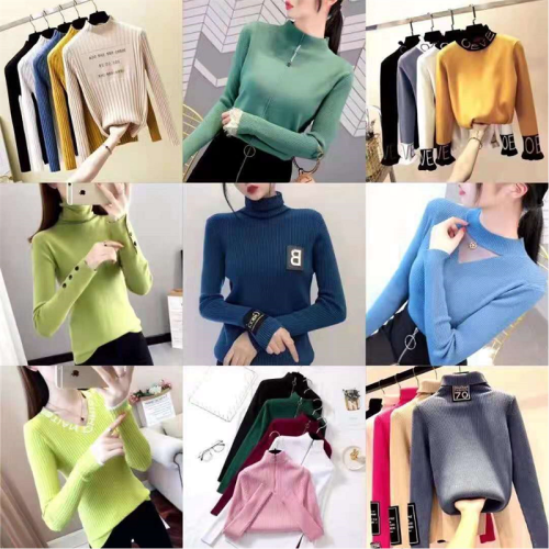 half-high collar outer wear pit strip sweater bottoming shirt women‘s autumn and winter inner wear loose elastic slimming solid color all-match sweater