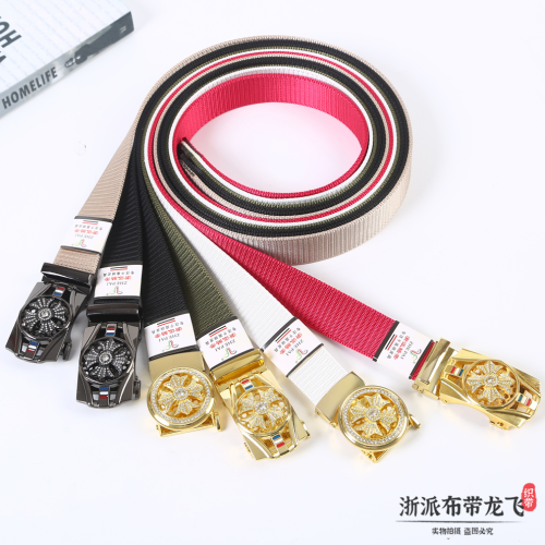 New Fashion Men‘s Belt Multi-Color Alloy Buckle Nylon Canvas Belt Breathable Comfortable Strong Durable