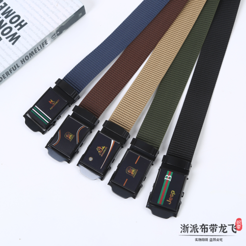 men‘s alloy automatic buckle fashion jeans with multi-color outdoor sports belt nylon canvas texture belt