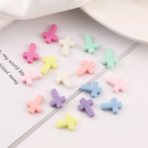 Spring Color Macaron Cross Straight Hole Loose Beads Children DIY Handmade Necklace Accessories Beaded Material