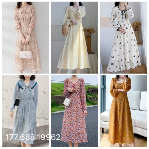[Source Factory] Women‘s Long-Sleeved Dress 2022 New Sweet Floral Chiffon Dress Stall Tail Goods