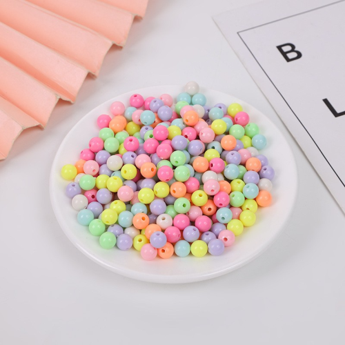 children hand beaded acrylic straight hole round beads macaron color candy color plastic beaded diy jewelry