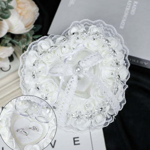 Western Style Wedding Supplies Ring Pillow Wedding Props Bride Ring Box Flower Girl Holding Lace Heart-Shaped Ring Bracket