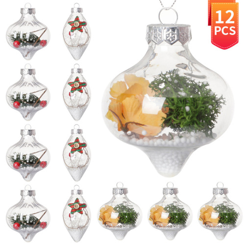 Cross-Border 12Pc Set Christmas Ball Transparent Plastic Holiday Decoration Pendant Special-Shaped Mixed Pet Hollow Ball Hanging Ball