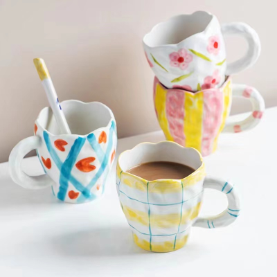 Hand-Painted Cup French Style Breakfast Cup Milk Cup Creative Ceramic Mug Afternoon Girl Heart Tea Coffee Cup