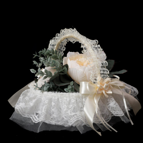 New Western-Style Wedding Supplies Bridal Wedding Flower Basket Lace Bow Hand-Woven Flower Girl Portable Sprinkling Flowers Flower Basket