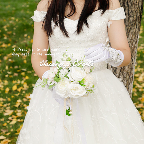 korean wedding bride bouquet artificial flower wedding shooting props ribbon bridesmaid bouquet rose fake flower