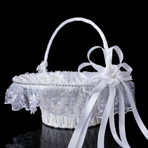 Handle Foldable Western Wedding Supplies Bridal Flower Basket White Rattan Flower Girl Flower Basket Candy Wedding Basket