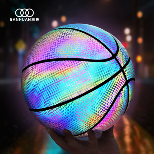 factory wholesale sanhuan reflective basketball no. 7 tiktok net red same luminous luminous fluorescent basketball lanqiu