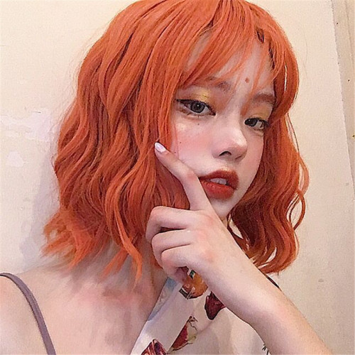 factory in stock wholesale orange air bangs wig female short curly hair internet hot anchor makeup chemical fiber fake