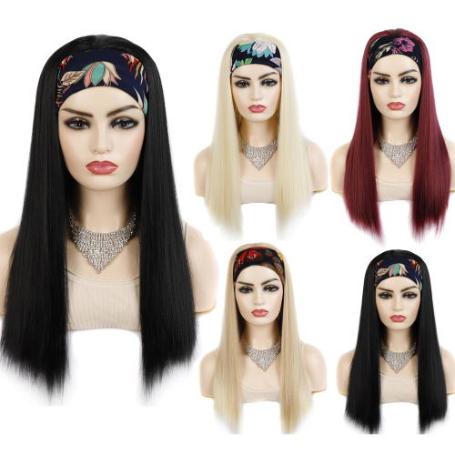 european and american style wig headband hair band wig headband women‘s scarf hair band long straight wig synthetic wigs multicolor