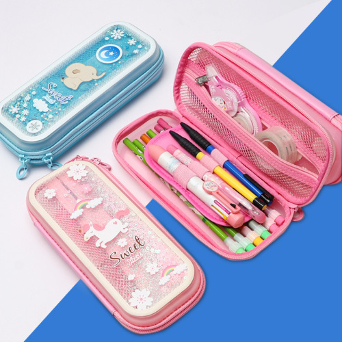 internet celebrity quicksand tpu pencil case elementary school student pencil case girl stationery bag large capacity stationery storage box with pen insert