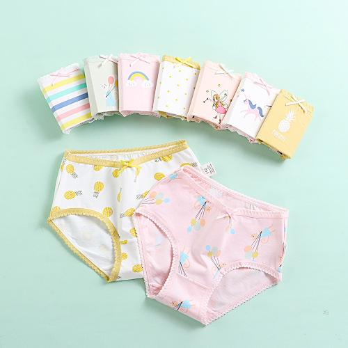 Children‘s Underwear Girls‘ Triangle Cotton Lace Korean Cartoon Medium and Large Children‘s Shorts Little Girl Baby Underpants Wholesale