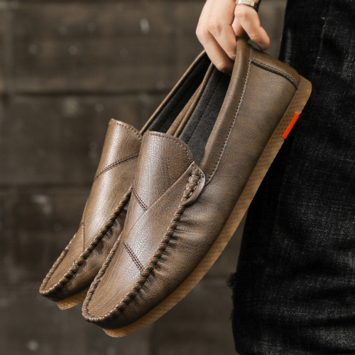 2022 autumn new british fashion slip-on casual leather single shoes low top solid color versatile men‘s peas shoes